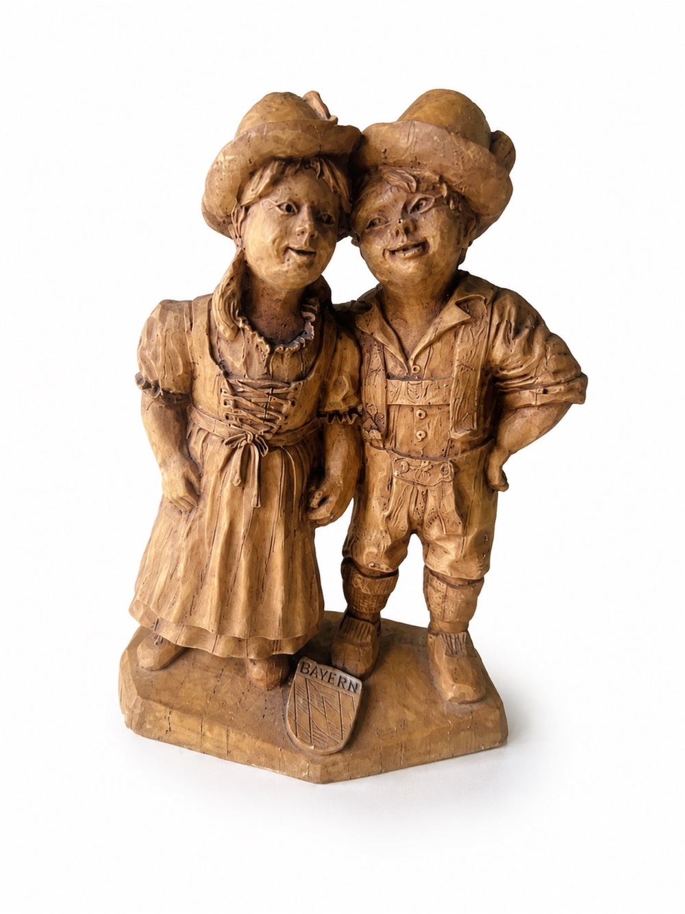 Vintage SIC Hand Carved Wood Bavarian Couple Figurine Germany Folk Art 1245